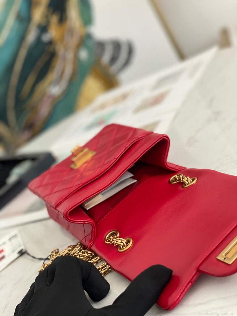 Chanel Flap Phone Shoulder bag Lampskin Red AS1326 Red