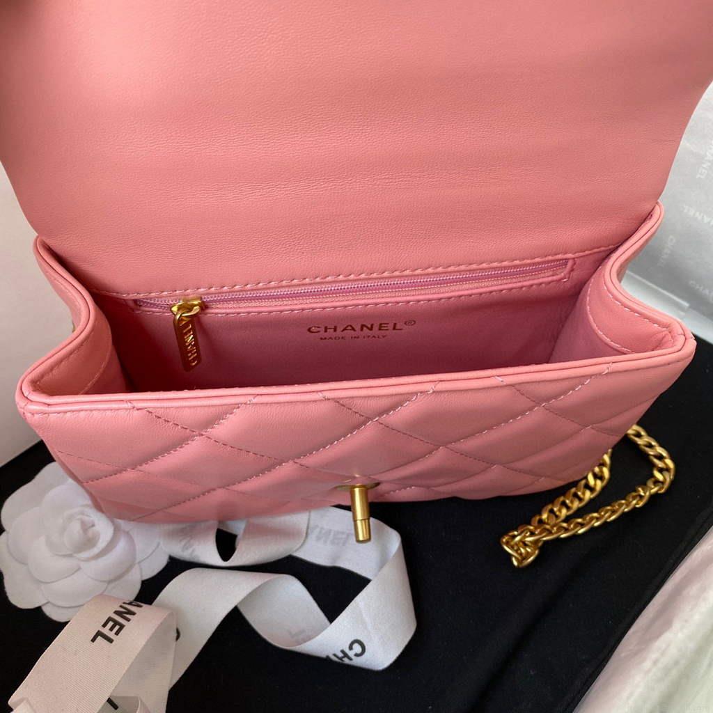 Chanel Flap Small Bag Lampskin Diamond AS1792 Pink