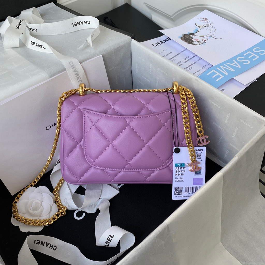 Chanel Flap Small Bag Lampskin Diamond AS1792 Purple