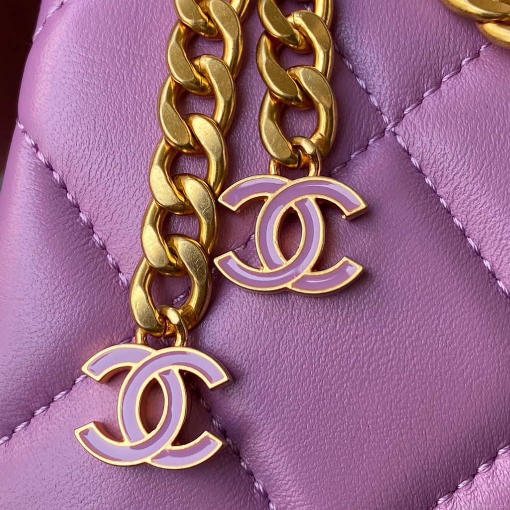 Chanel Flap Small Bag Lampskin Diamond AS1792 Purple