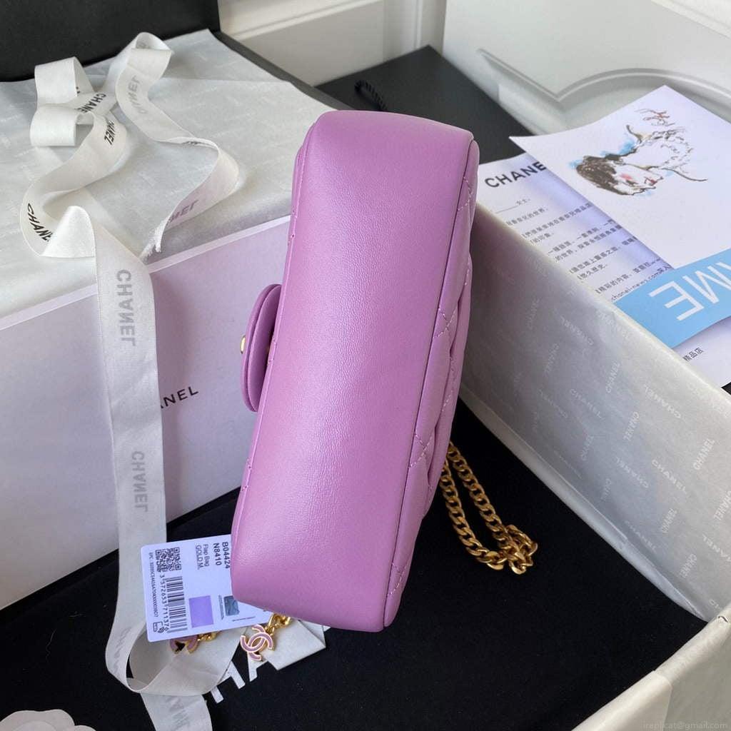 Chanel Flap Small Bag Lampskin Diamond AS1792 Purple