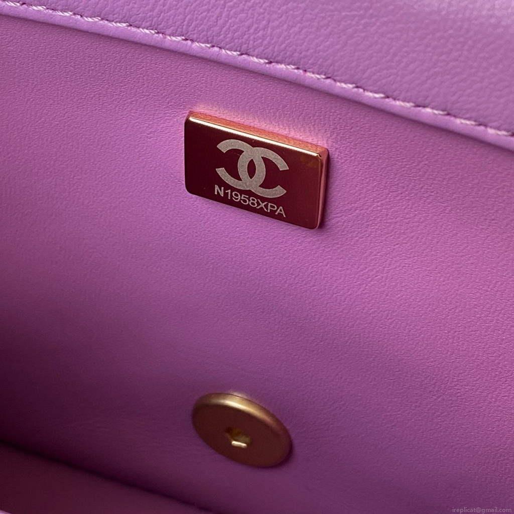 Chanel Flap Small Bag Lampskin Diamond AS1792 Purple