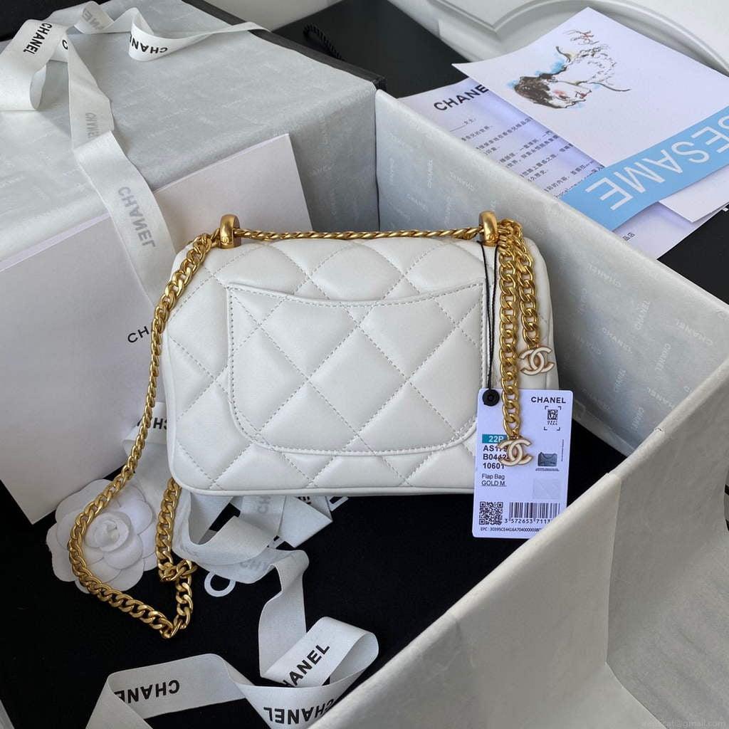 Chanel Flap Small Bag Lampskin Diamond AS1792 White