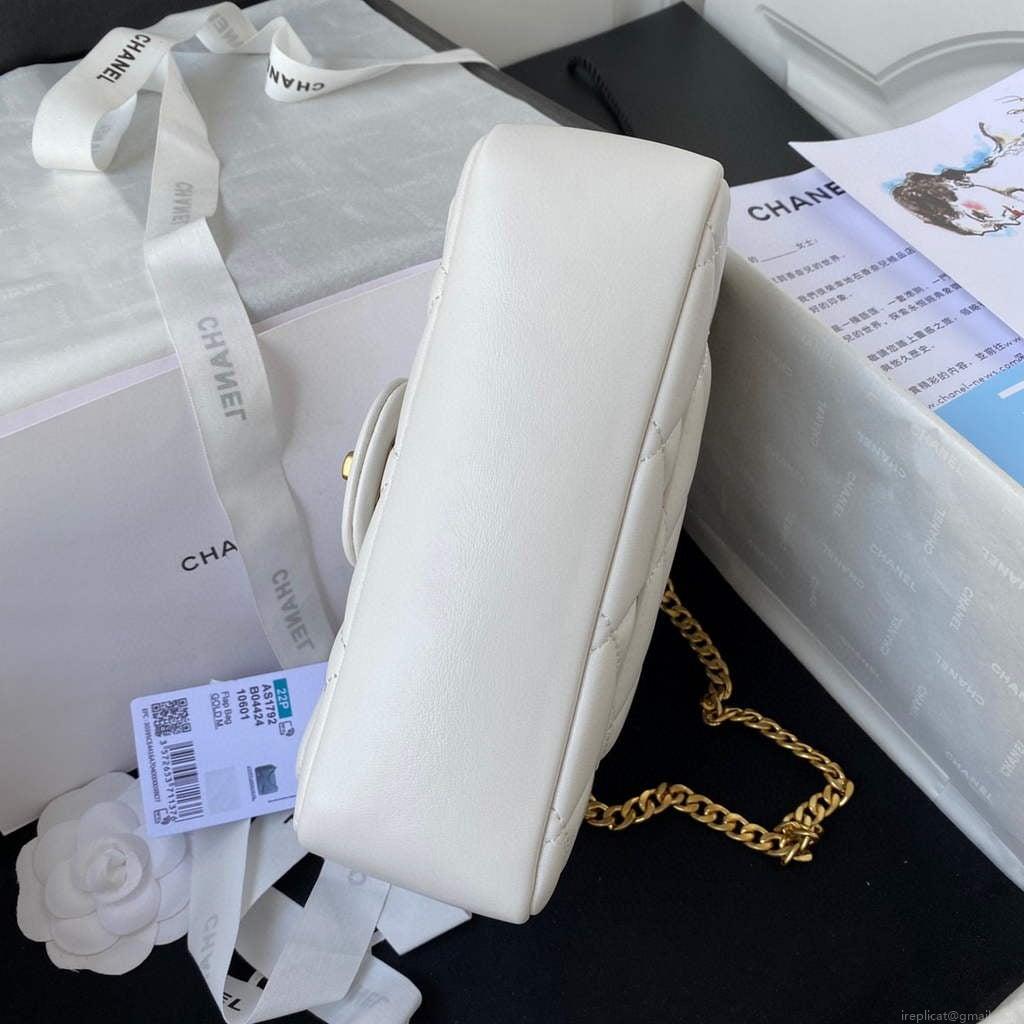 Chanel Flap Small Bag Lampskin Diamond AS1792 White