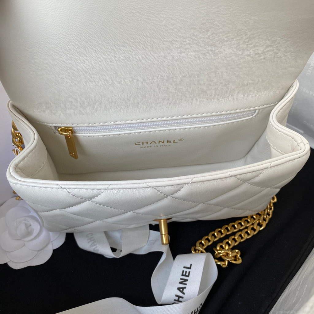 Chanel Flap Small Bag Lampskin Diamond AS1792 White