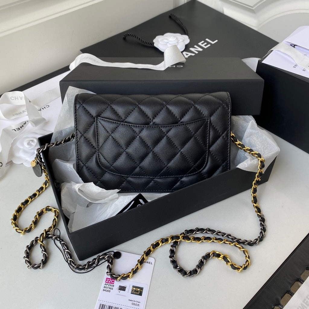Chanel AP2508 Wallet On Chain Lambskin Shoulder Bag Black