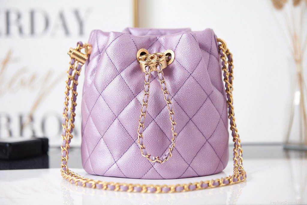 Chanel AS2859 Bucket Bag Shoulder Bag Shiny Grained Calfskin Purple
