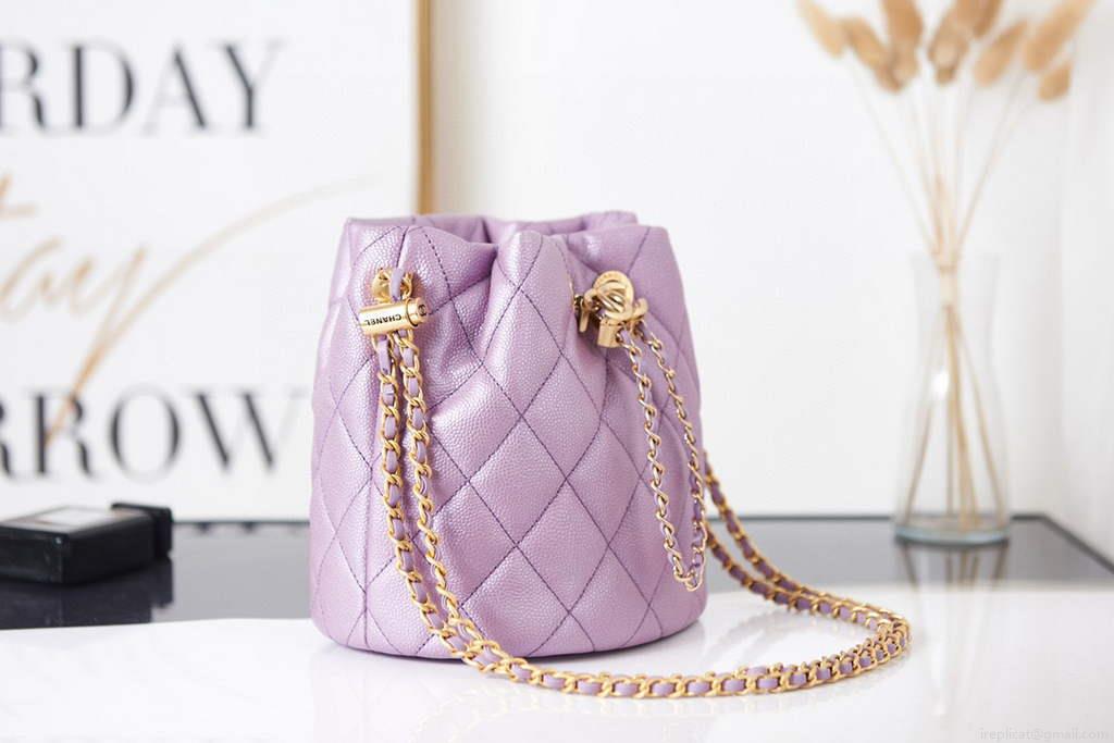 Chanel AS2859 Bucket Bag Shoulder Bag Shiny Grained Calfskin Purple