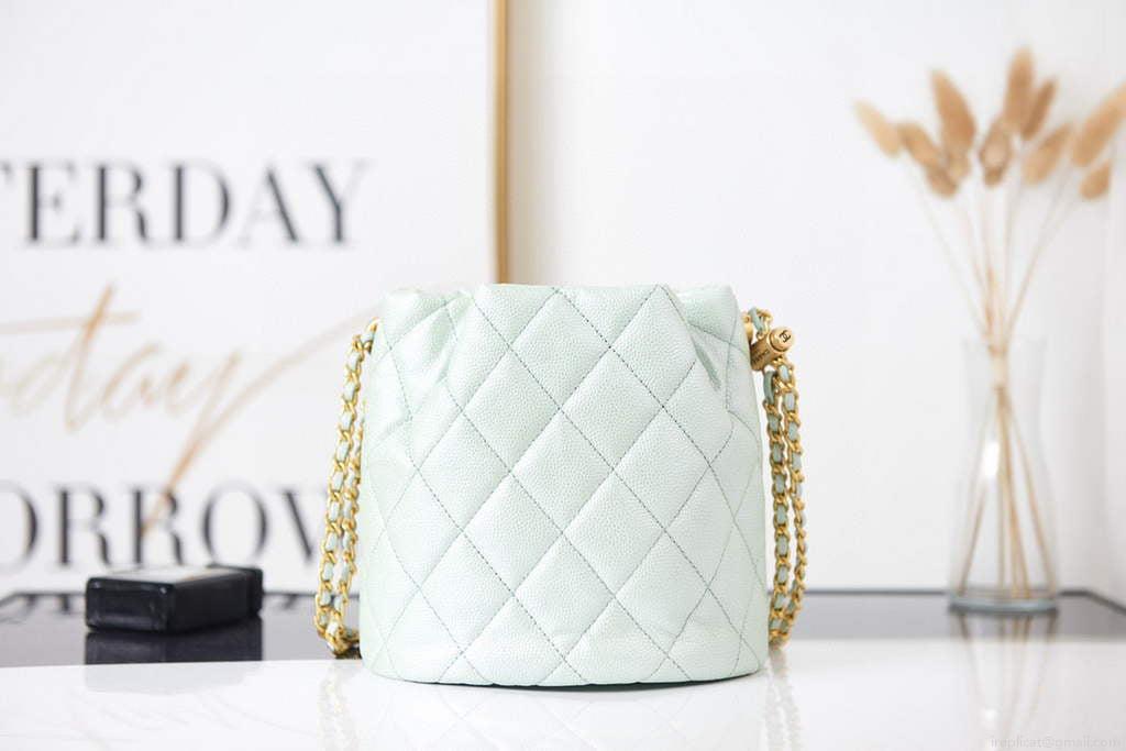Chanel AS2859 Bucket Bag Shoulder Bag Shiny Grained Calfskin Light Green
