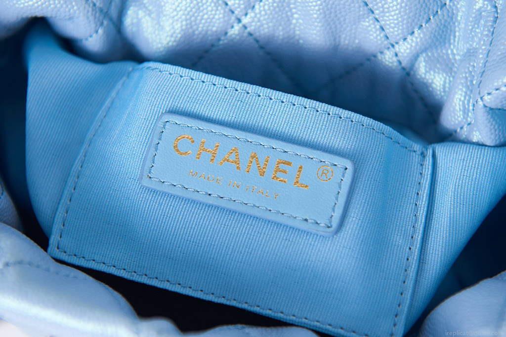 Chanel AS2859 Bucket Bag Shoulder Bag Shiny Grained Calfskin Light Blue