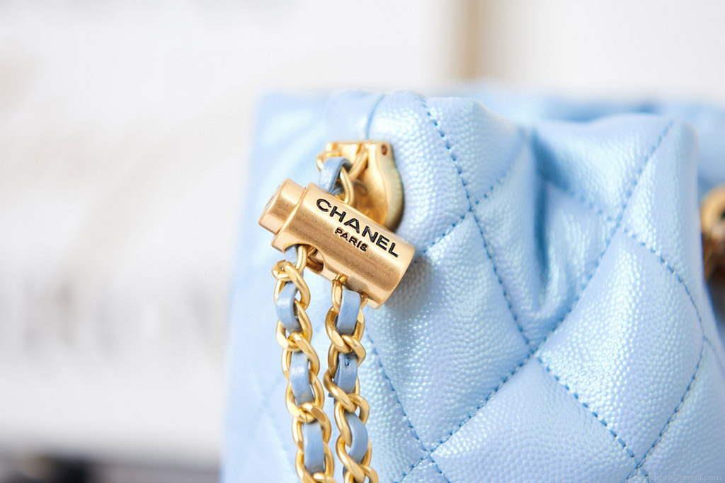 Chanel AS2859 Bucket Bag Shoulder Bag Shiny Grained Calfskin Light Blue