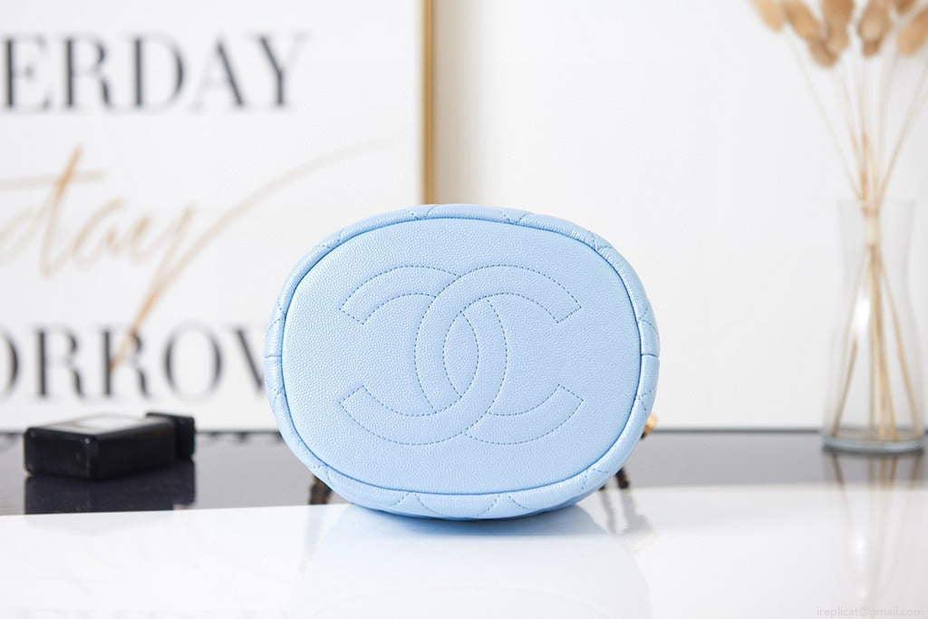 Chanel AS2859 Bucket Bag Shoulder Bag Shiny Grained Calfskin Light Blue