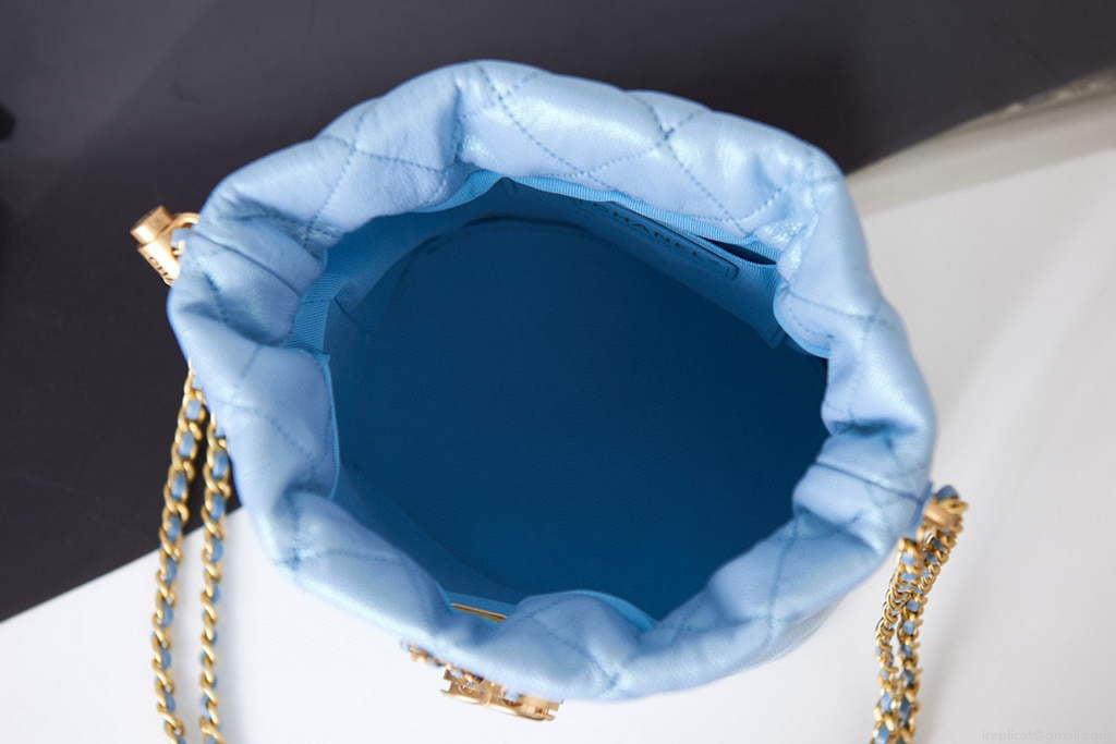 Chanel AS2859 Bucket Bag Shoulder Bag Shiny Grained Calfskin Light Blue