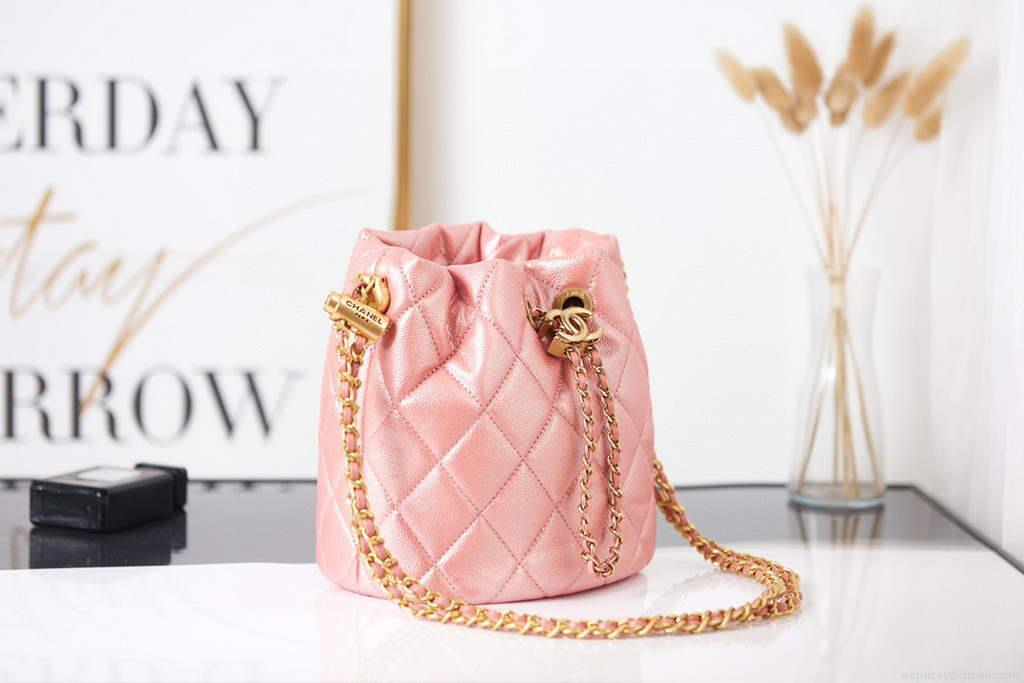 Chanel AS2859 Bucket Bag Shoulder Bag Shiny Grained Calfskin Pink