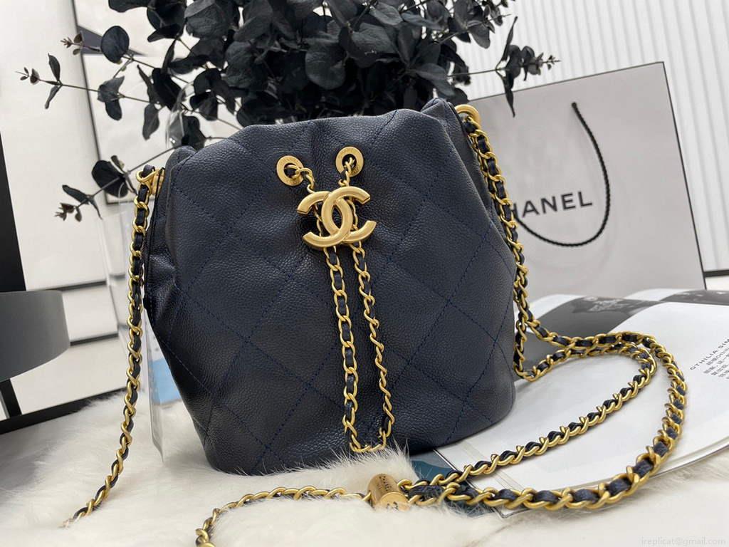 Chanel AS2859 Bucket Bag Lambskin Navy blue