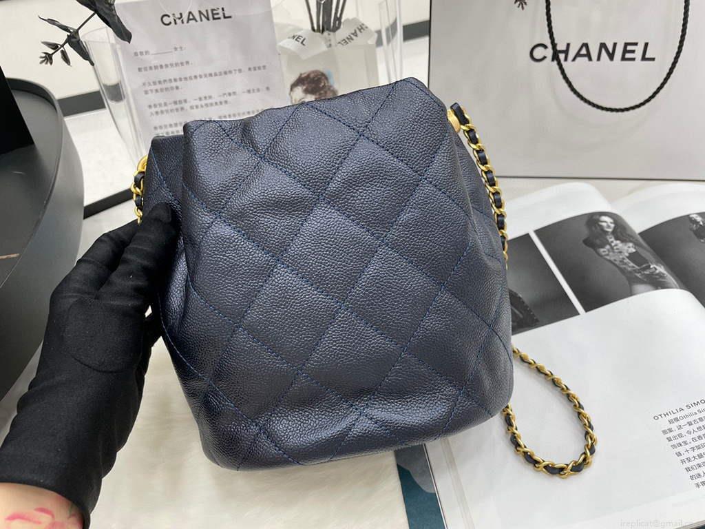 Chanel AS2859 Bucket Bag Lambskin Navy blue