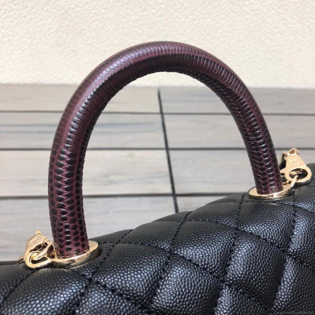 Chanel A92990 Medium Flap Bag With Brown Top Handle Bag Black