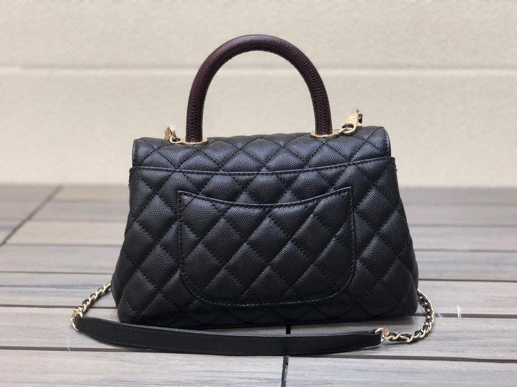 Chanel A92990 Medium Flap Bag With Brown Top Handle Bag Black
