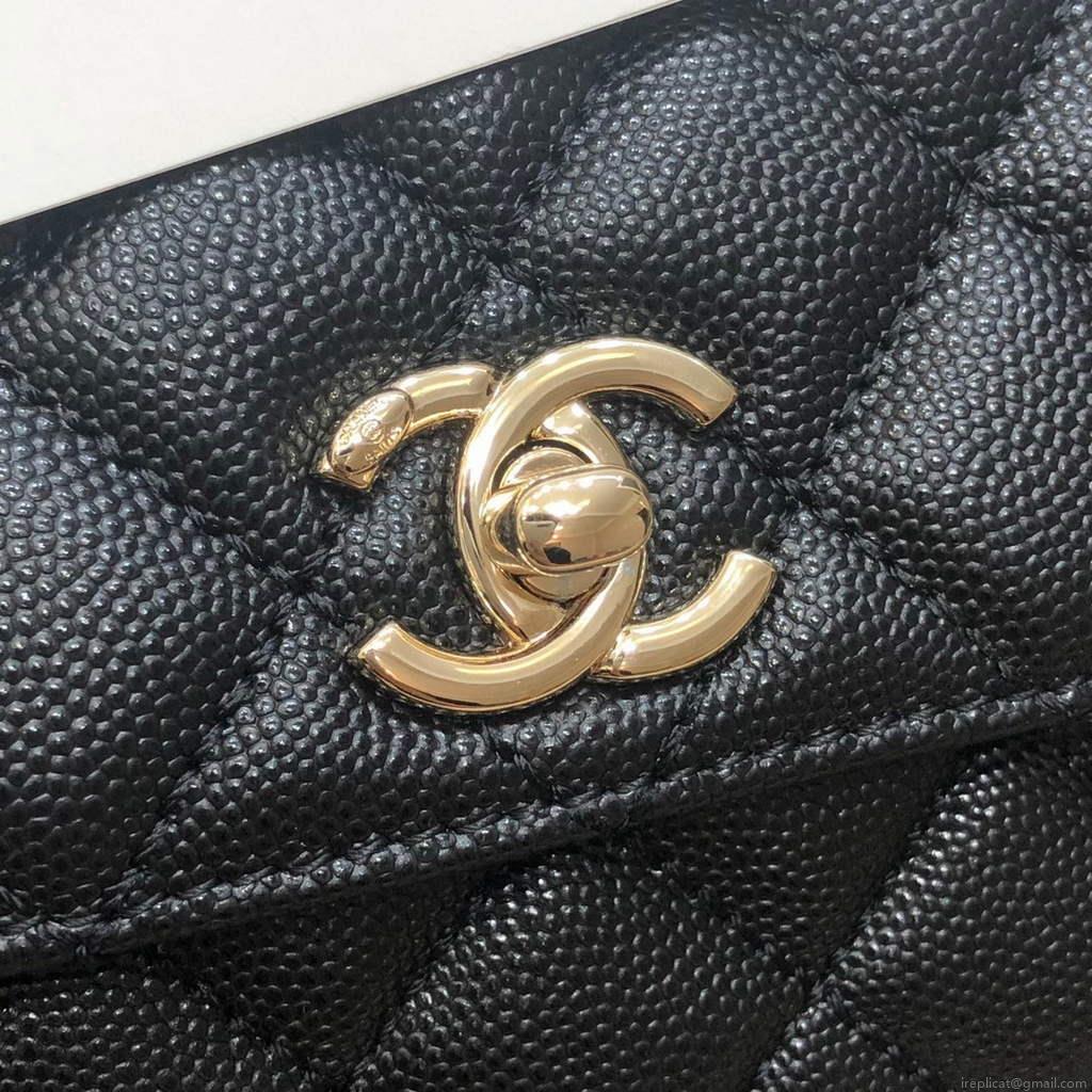 Chanel A92990 Medium Flap Bag With Brown Top Handle Bag Black