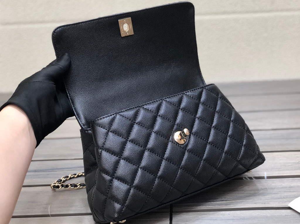 Chanel A92990 Medium Flap Bag With Brown Top Handle Bag Black