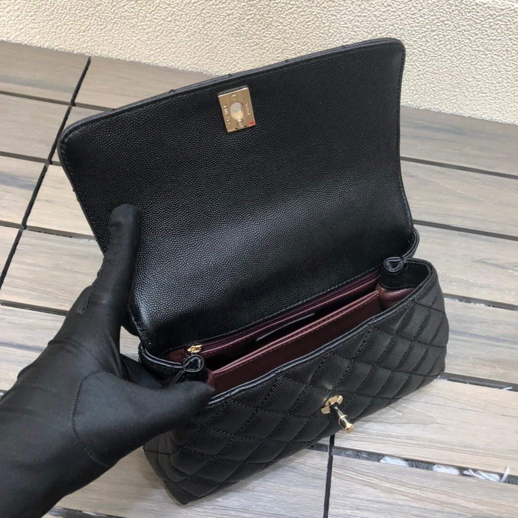 Chanel A92990 Medium Flap Bag With Brown Top Handle Bag Black