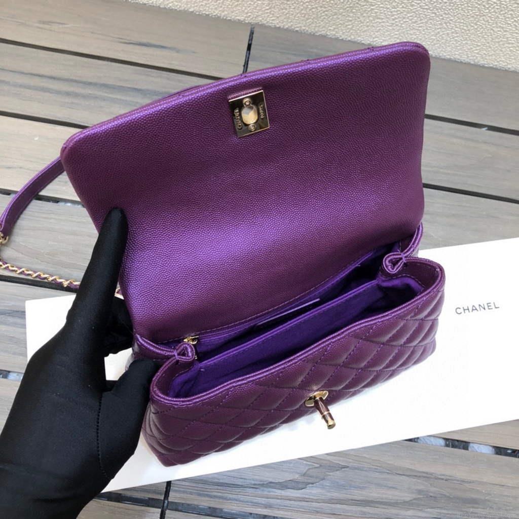 Chanel A92990 Medium Flap Bag With Top Handle Bag Purple