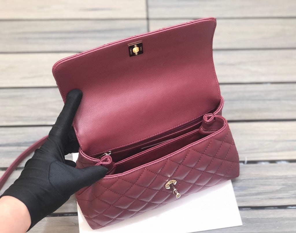Chanel A92990 Medium Flap Bag With Top Handle Bag Wine Red