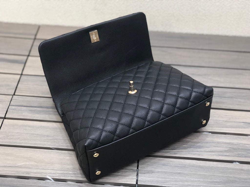 Chanel A92991 Large Flap Bag With Brown Top Handle Bag Black
