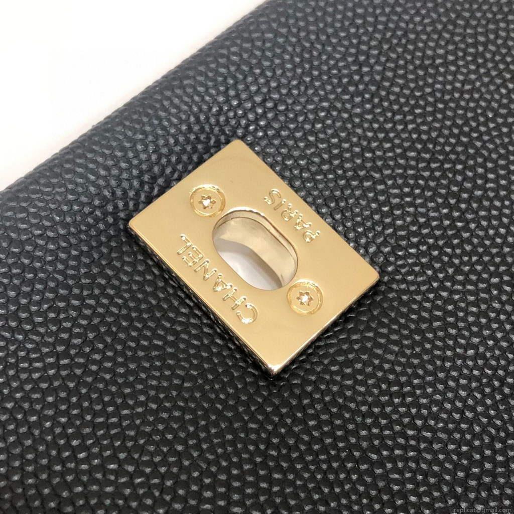 Chanel A92991 Large Flap Bag With Brown Top Handle Bag Black