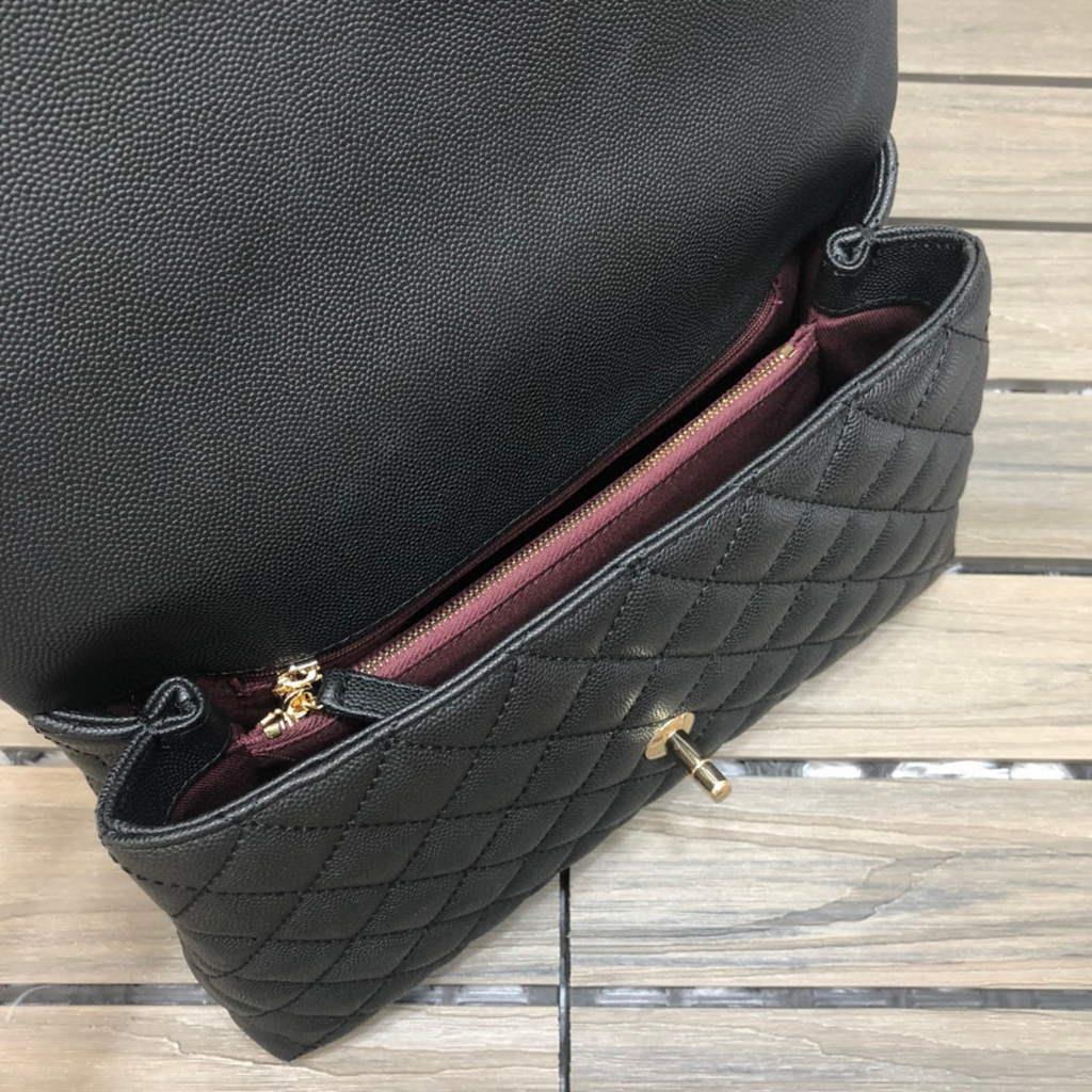 Chanel A92991 Large Flap Bag With Brown Top Handle Bag Black