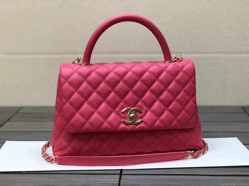 Chanel A92991 Large Flap Bag With Top Handle handBag Rose Red