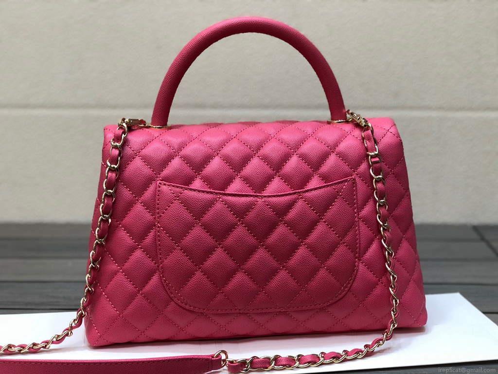 Chanel A92991 Large Flap Bag With Top Handle handBag Rose Red