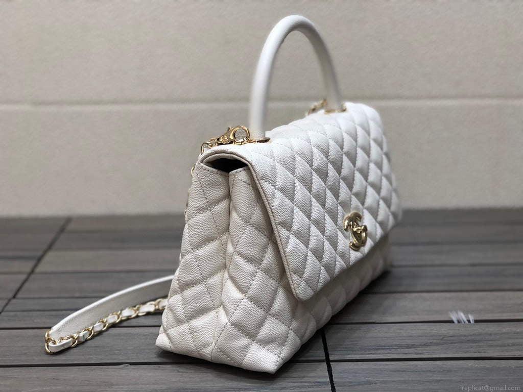 Chanel A92991 Large Flap Bag With Top Handle handBag White