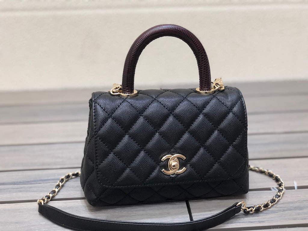 Chanel AS2215 mini flap bag with top handle Bag Black