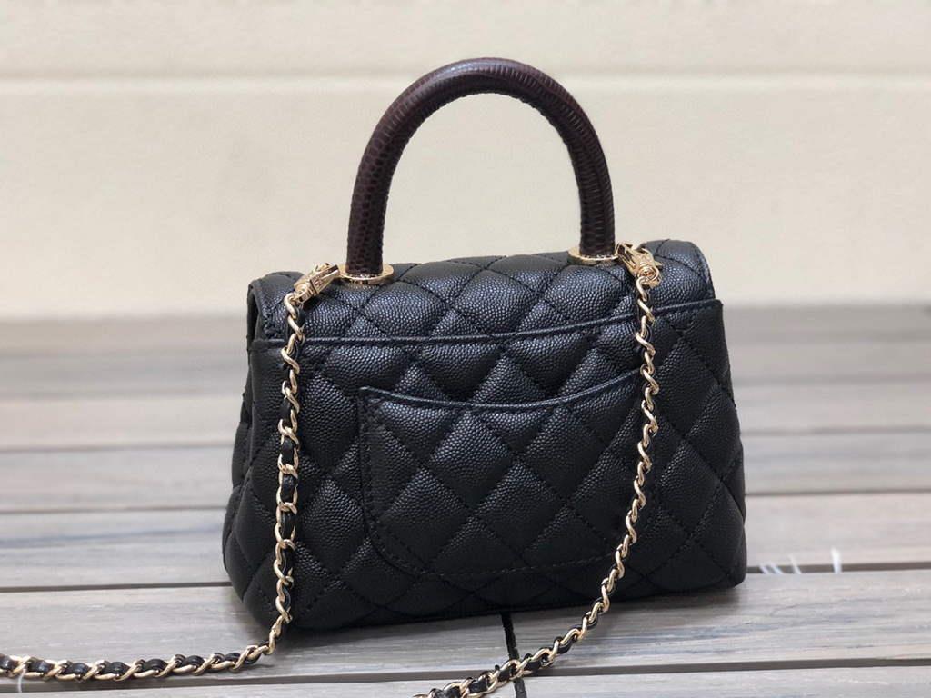 Chanel AS2215 mini flap bag with top handle Bag Black