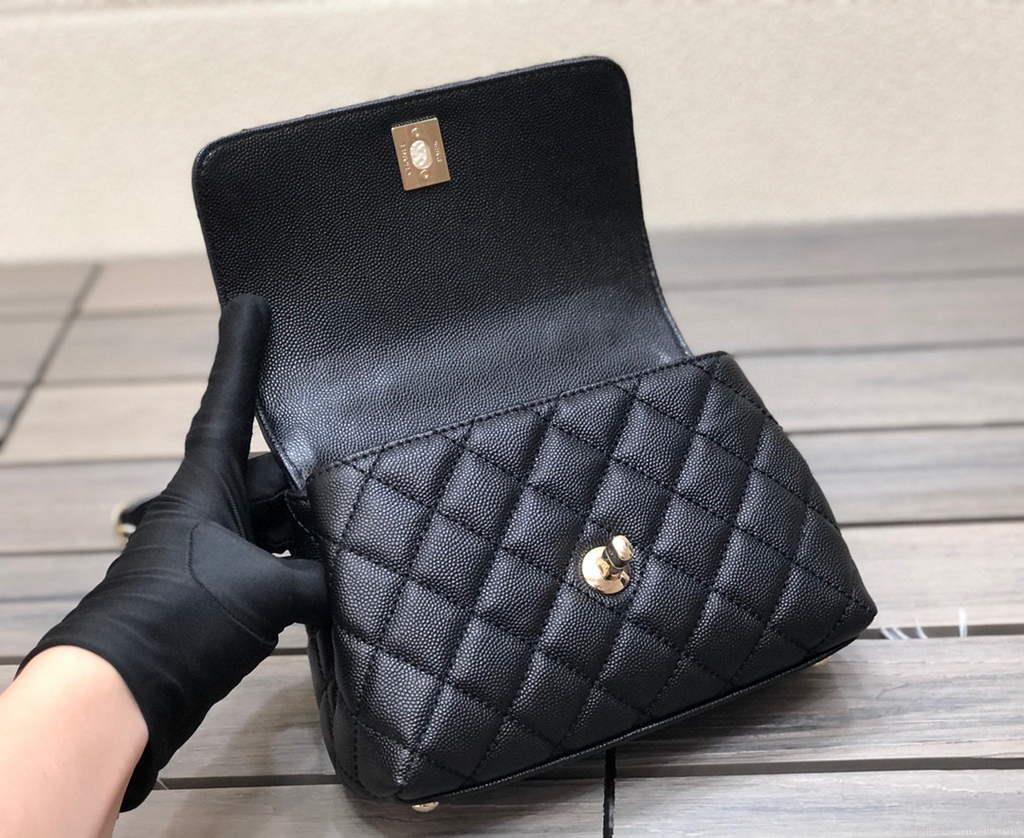 Chanel AS2215 mini flap bag with top handle Bag Black