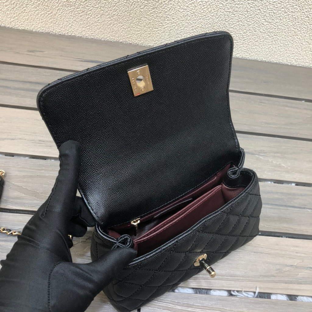 Chanel AS2215 mini flap bag with top handle Bag Black
