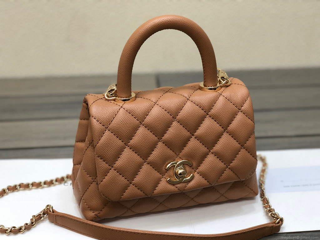 Chanel AS2215 mini flap bag with top handle Bag Brown
