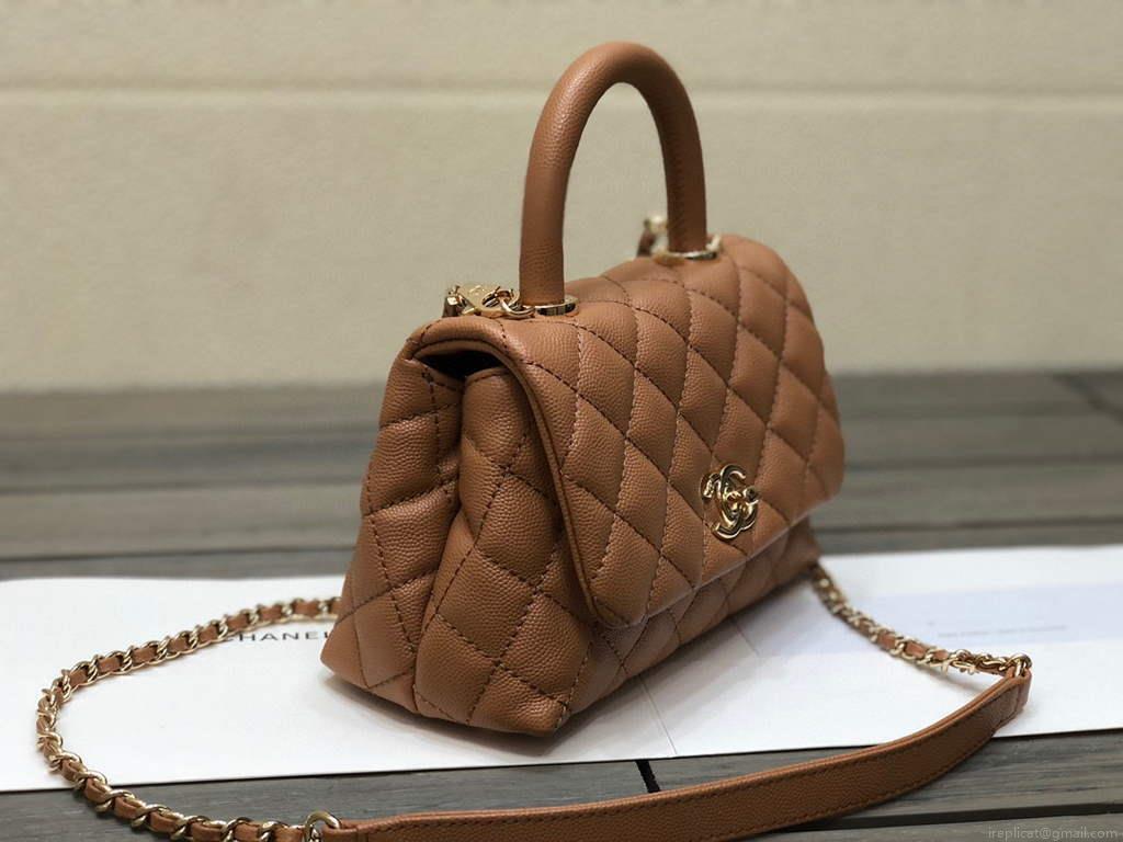 Chanel AS2215 mini flap bag with top handle Bag Brown