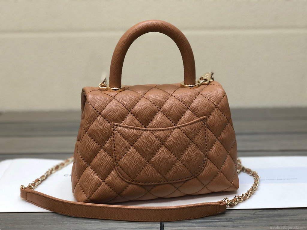 Chanel AS2215 mini flap bag with top handle Bag Brown