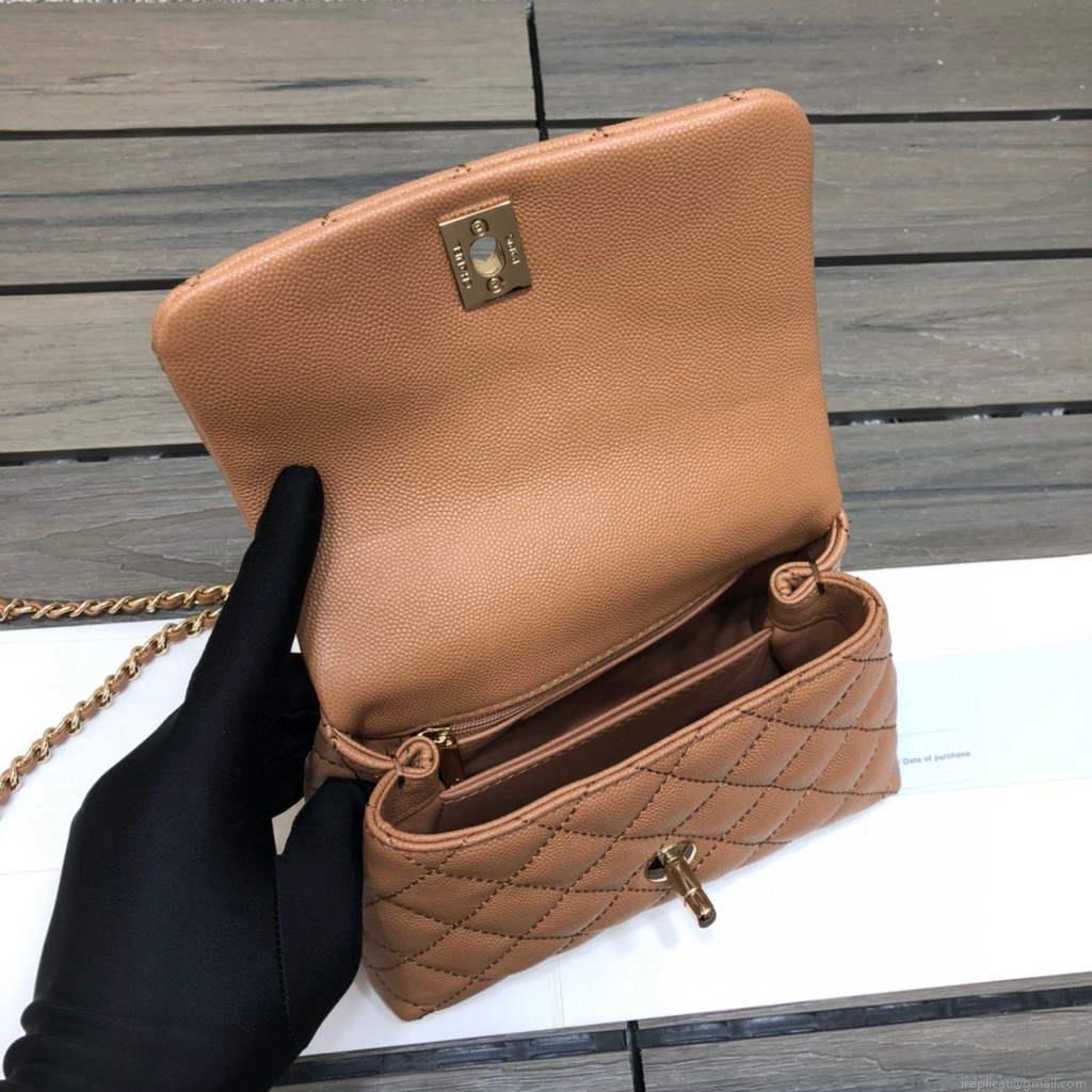 Chanel AS2215 mini flap bag with top handle Bag Brown