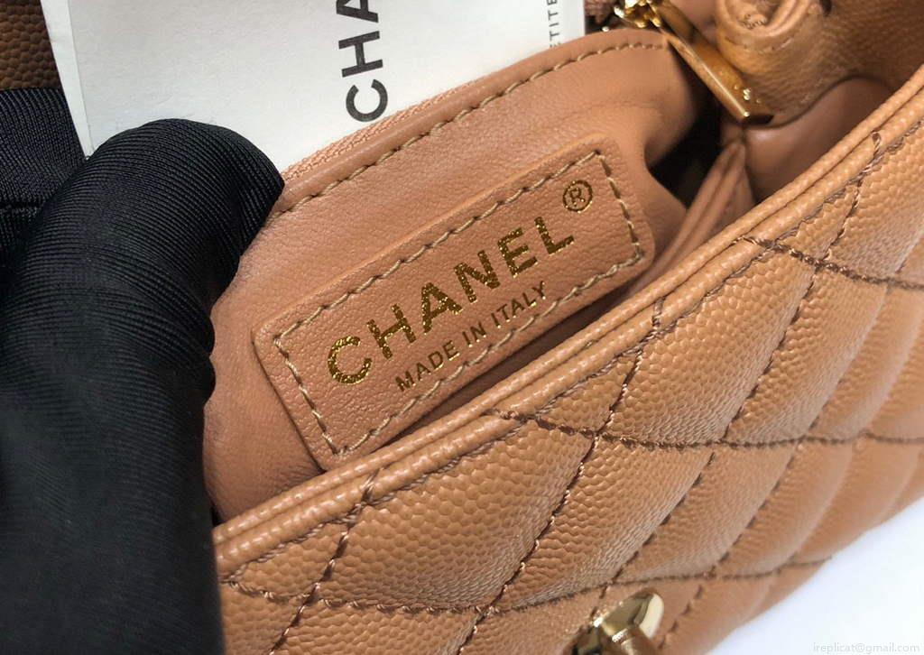 Chanel AS2215 mini flap bag with top handle Bag Brown