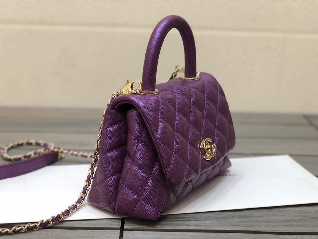 Chanel AS2215 mini flap bag with top handle Bag Purple