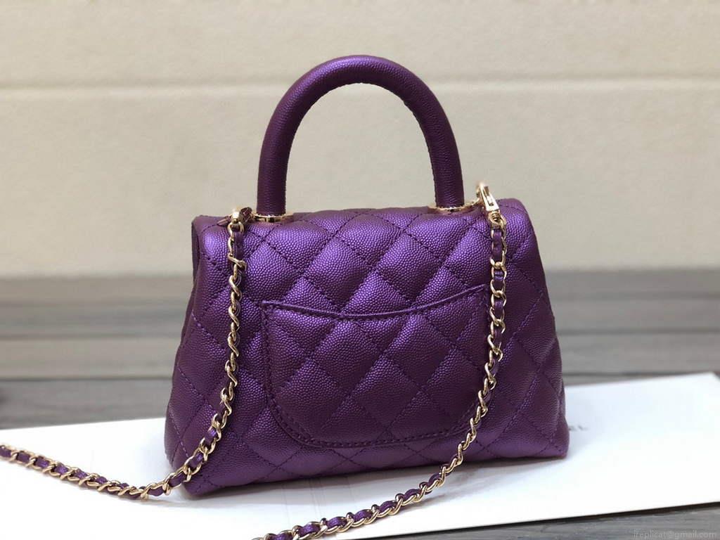 Chanel AS2215 mini flap bag with top handle Bag Purple