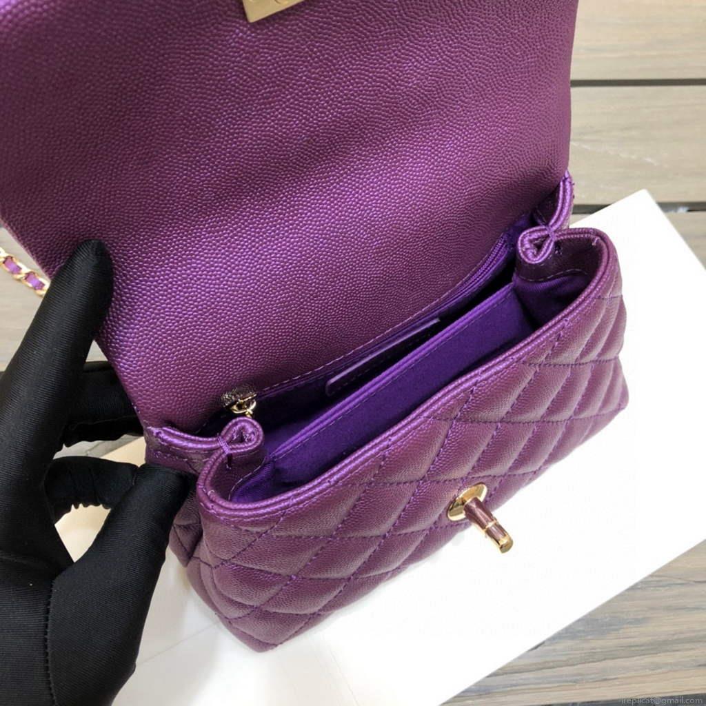 Chanel AS2215 mini flap bag with top handle Bag Purple