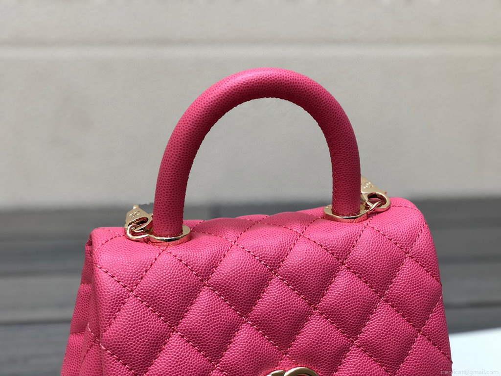 Chanel AS2215 mini flap bag with top handle Bag Rose Red