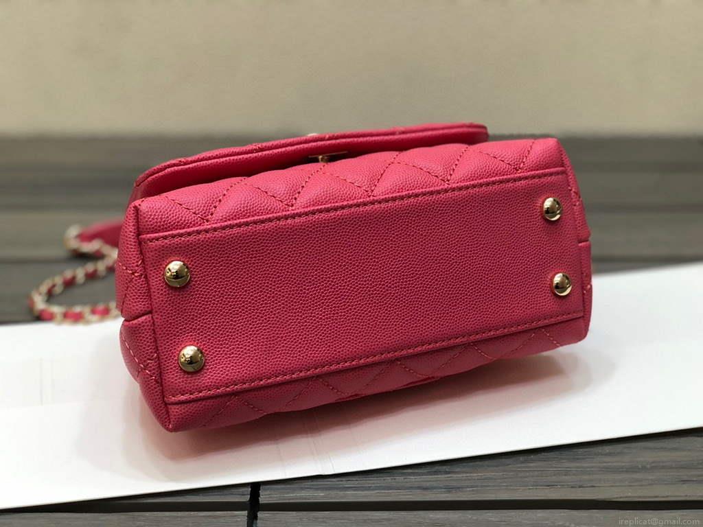 Chanel AS2215 mini flap bag with top handle Bag Rose Red