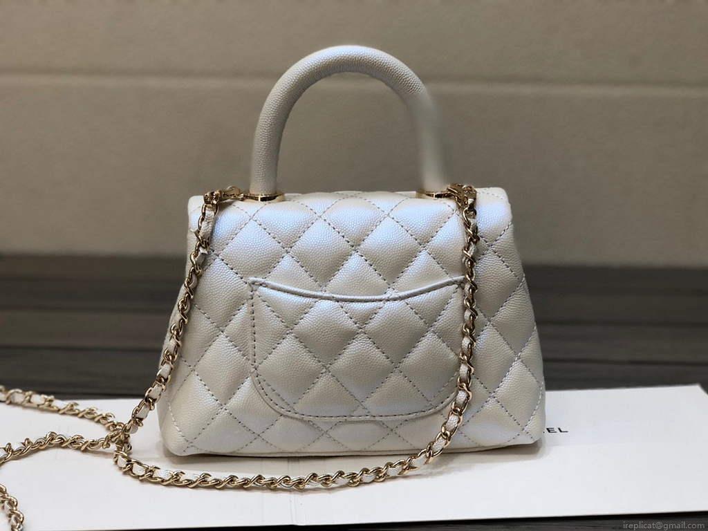 Chanel AS2215 mini flap bag with top handle Bag Silver White