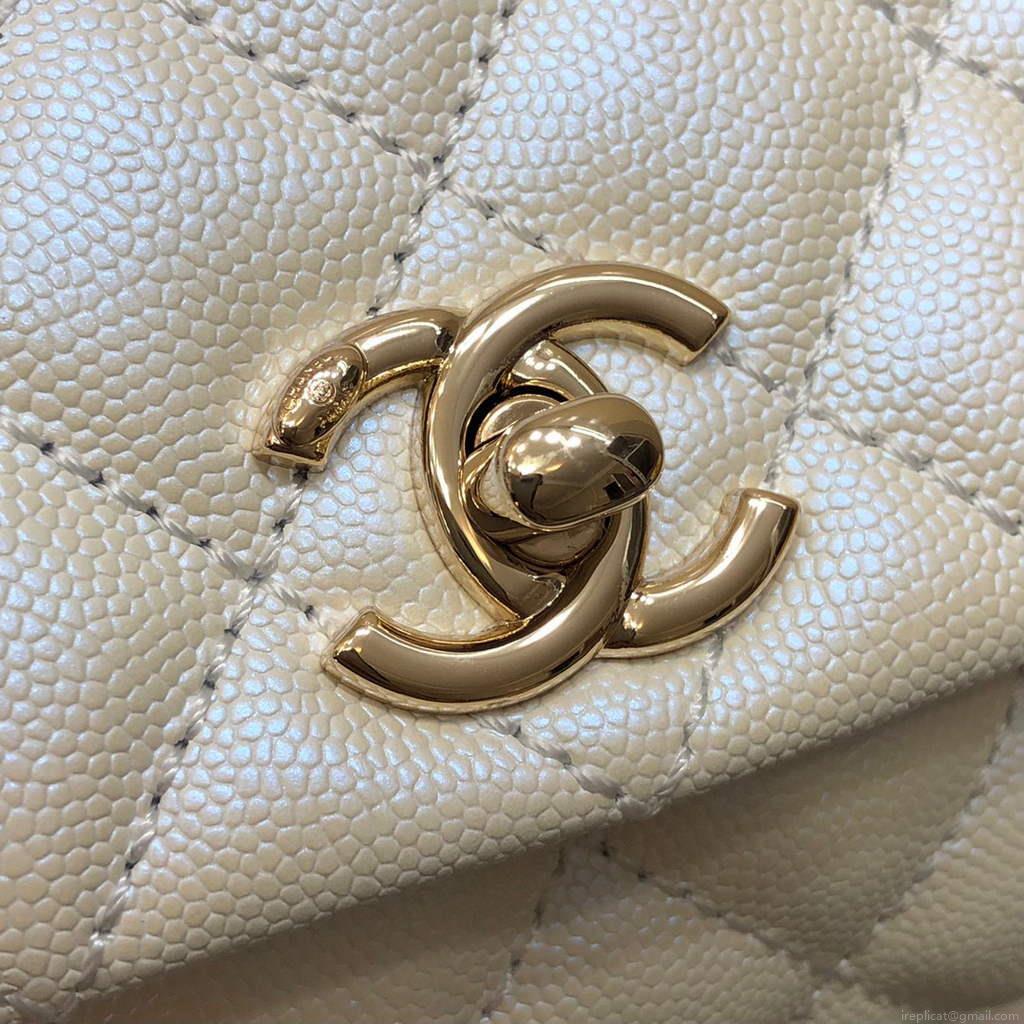 Chanel AS2215 mini flap bag with top handle Bag Silver White