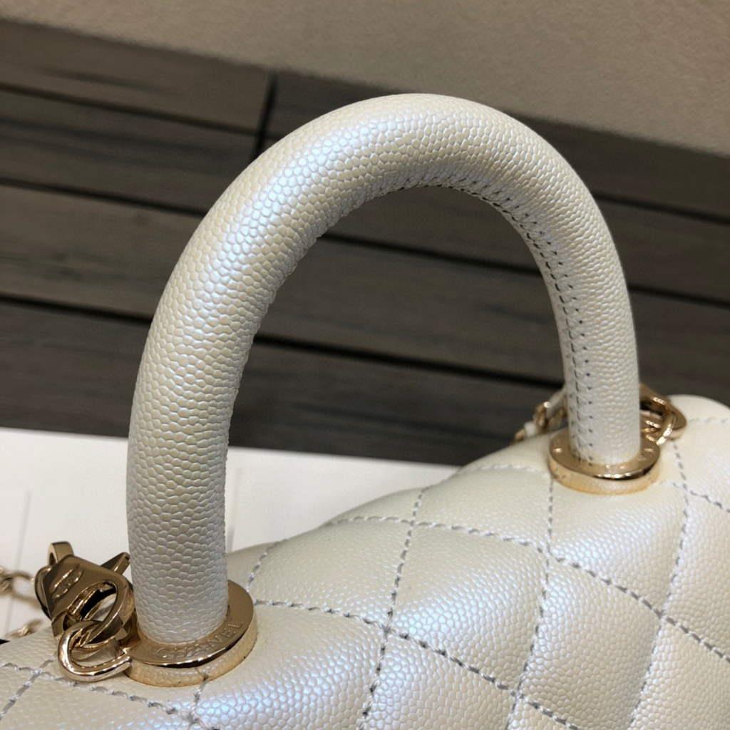 Chanel AS2215 mini flap bag with top handle Bag Silver White